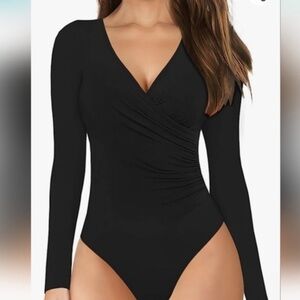 MangoPop Black Ruched Wrap Bodysuit size Small